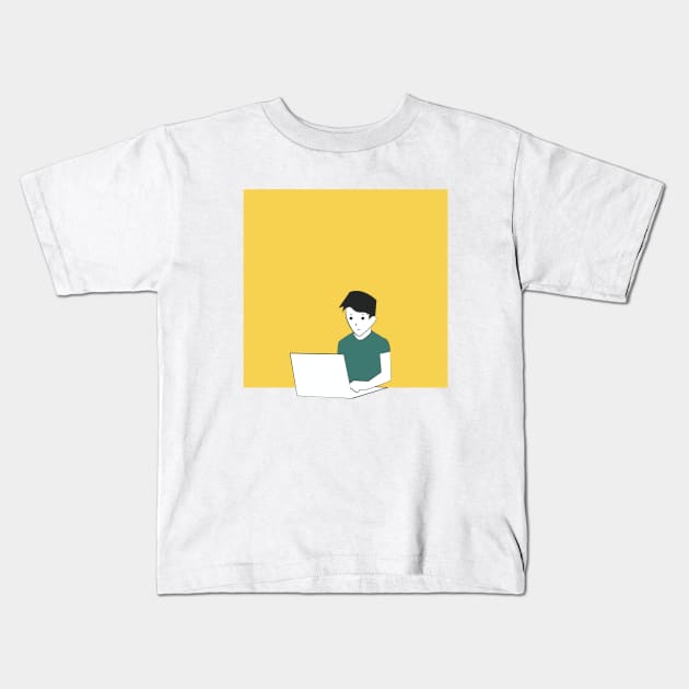 Guy and laptop Kids T-Shirt by echosantos